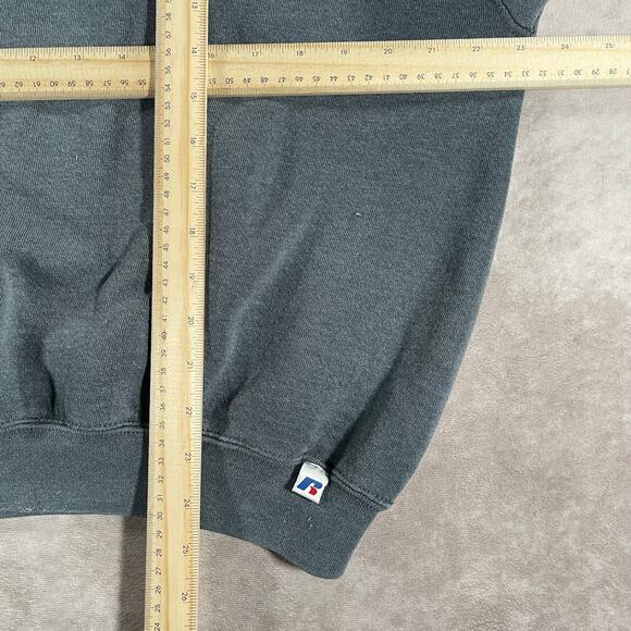 90’s Vintage Russell Athletic Logo Patch Grey Blue Blank Cozy Soft Sweatshirt - Picture 4 of 4